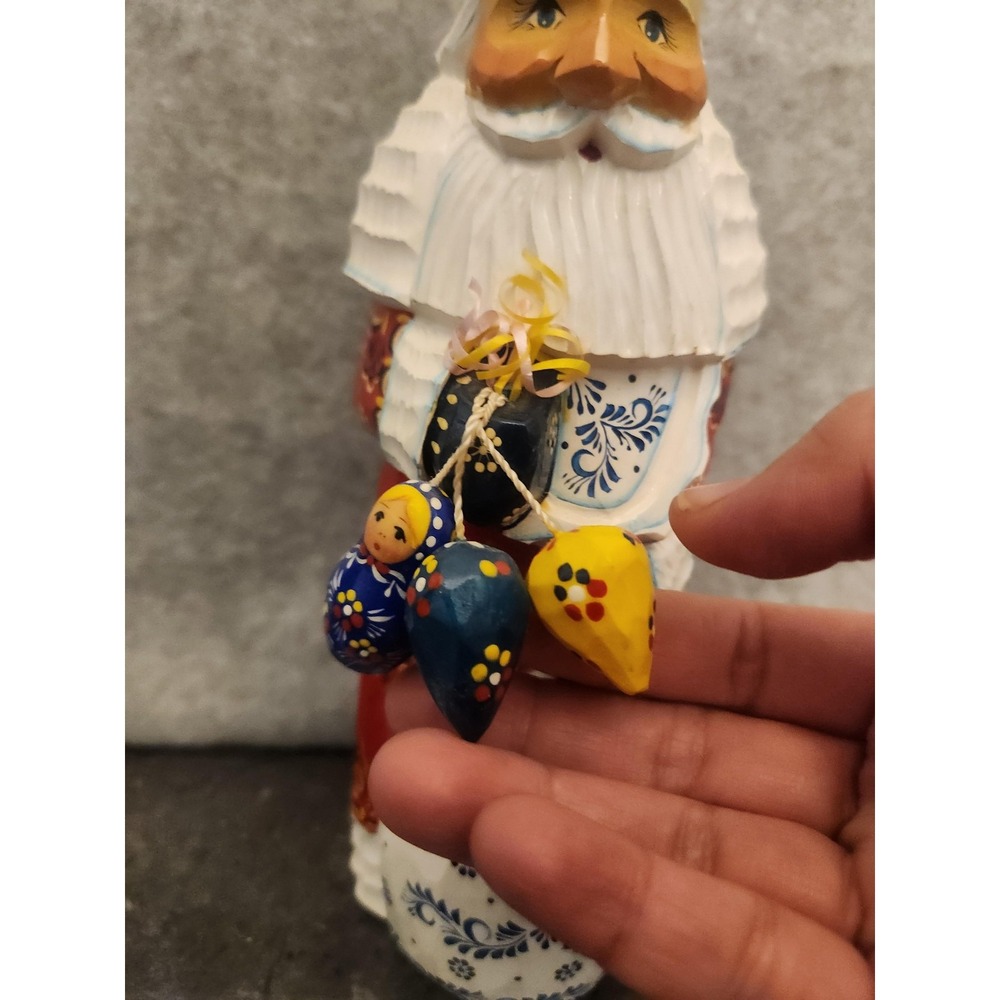 Russian Hand Carved Wood Santa Figurine Gzhel Khokhloma Sergiev Posad Christmas - Picture 6 of 16